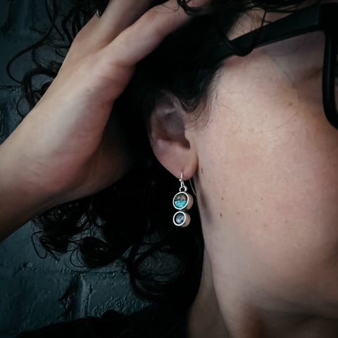 Club Monaco Turquoise Western Dangle Silver 3” Drop Hook Earrings
